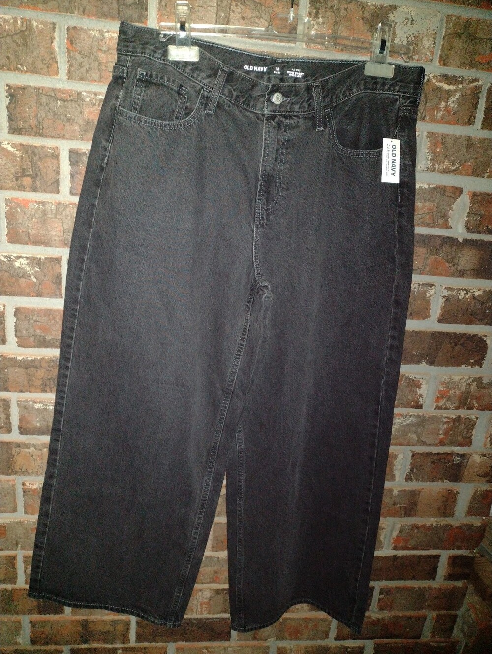 Old Navy Women's WOW Baggy Wide Leg Jeans Black Sz 12 Short High Rise Grunge NWT